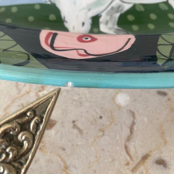 RARE Droll Designs Ceramic Large Oval Serving Platter White Fluffy Dog Whimsical - Picture 3 of 7